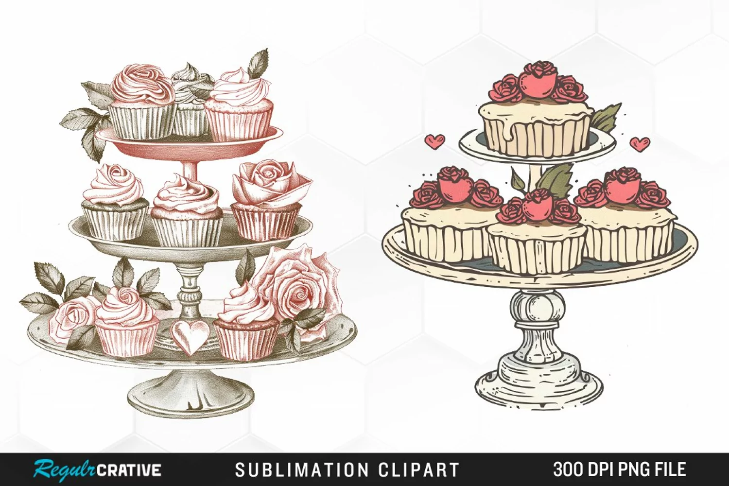 Watercolor Valentines Cupcakes Collection Clipart product image 1
