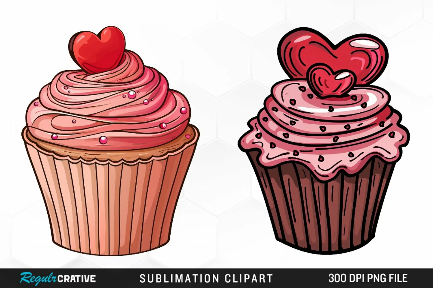 Watercolor Valentines Cupcakes Collection Clipart product image 1