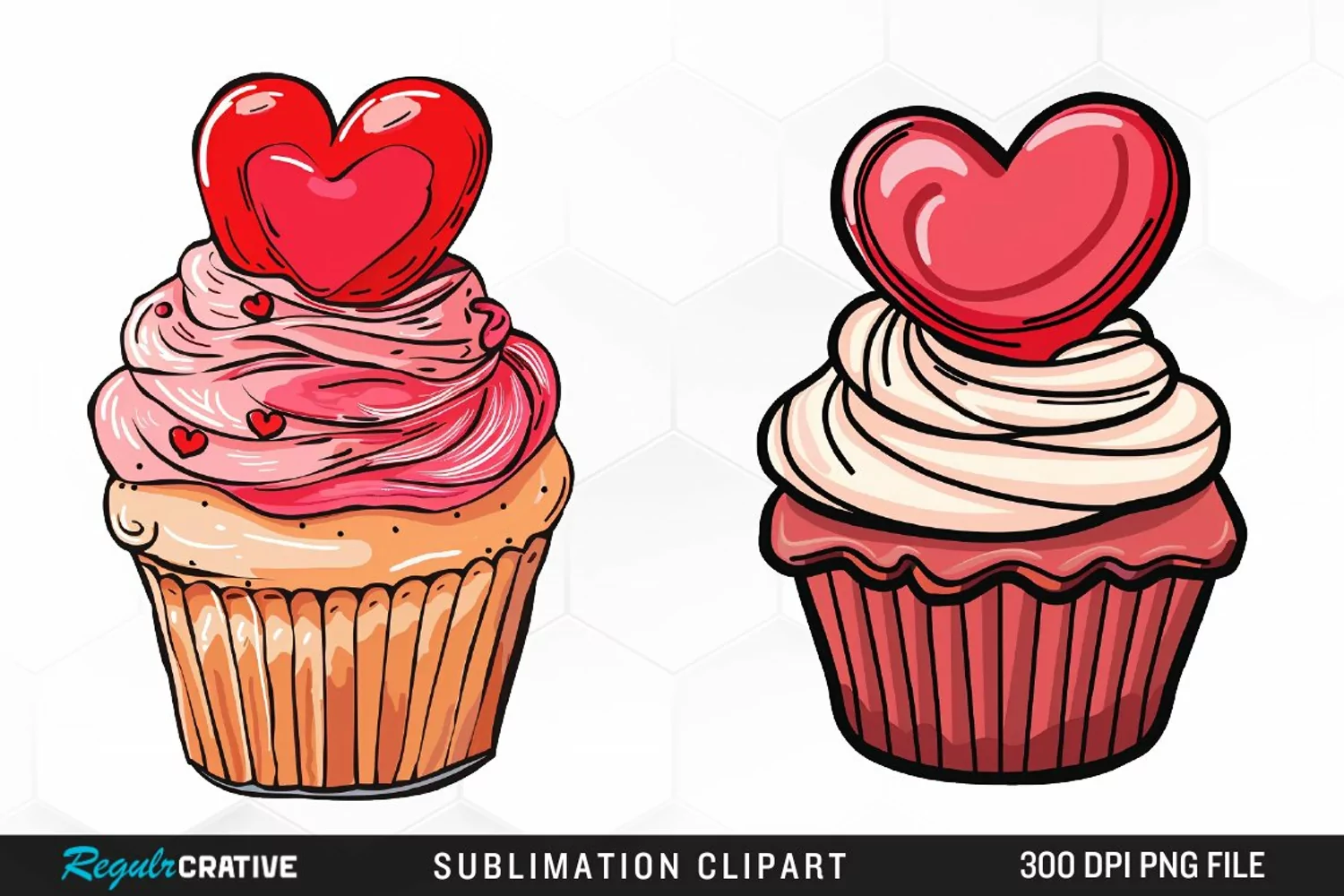 Watercolor Valentines Cupcakes Collection Clipart product image 1