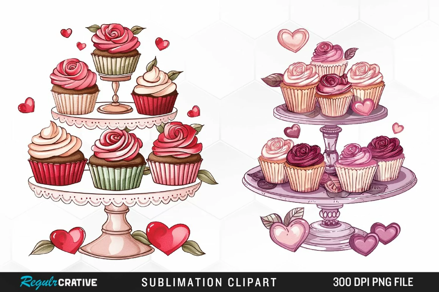 Watercolor Valentines Cupcakes Collection Clipart product image 1