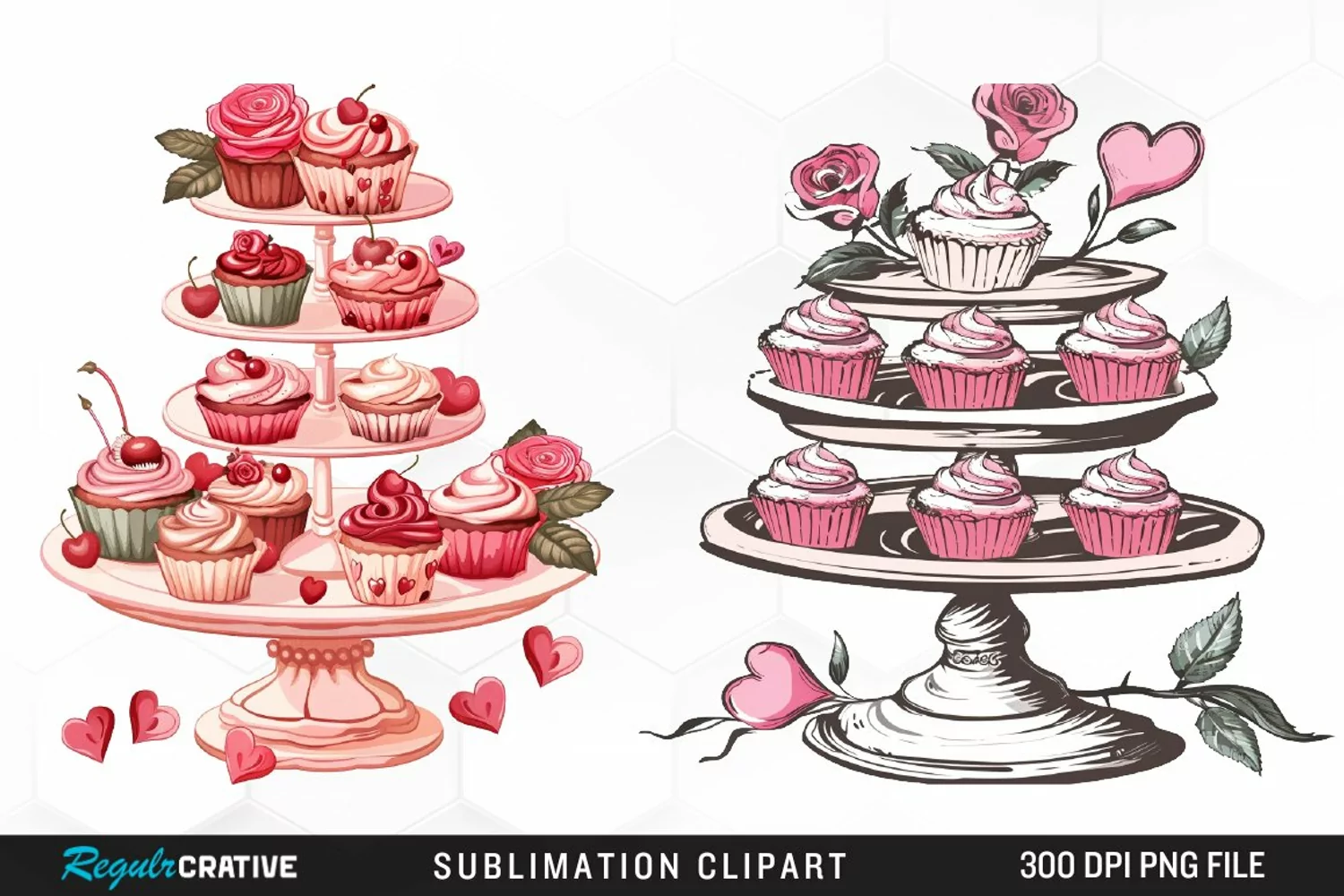 Watercolor Valentines Cupcakes Exquisite Clipart product image 1