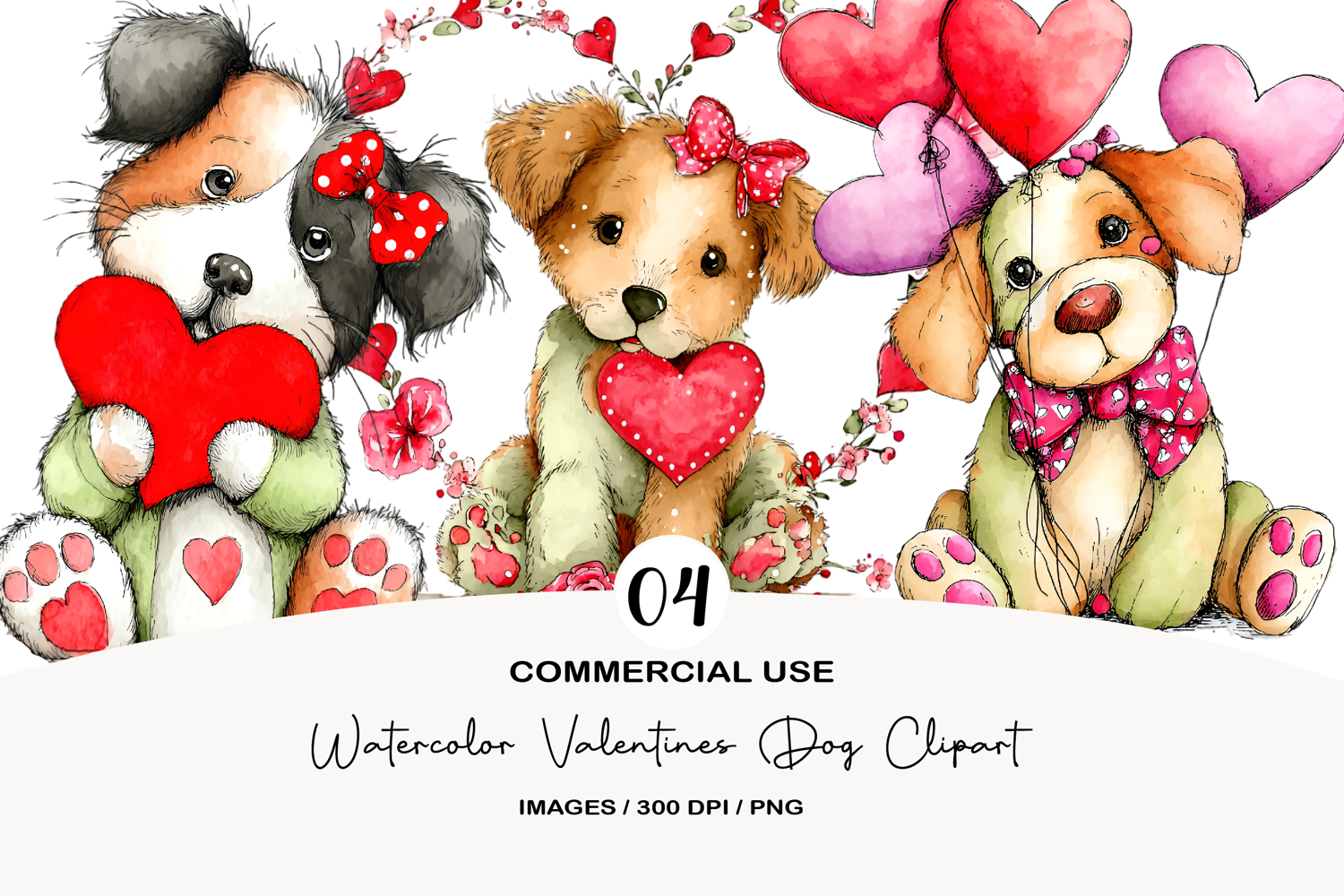 Watercolor Valentines Dog Clipart product image 1