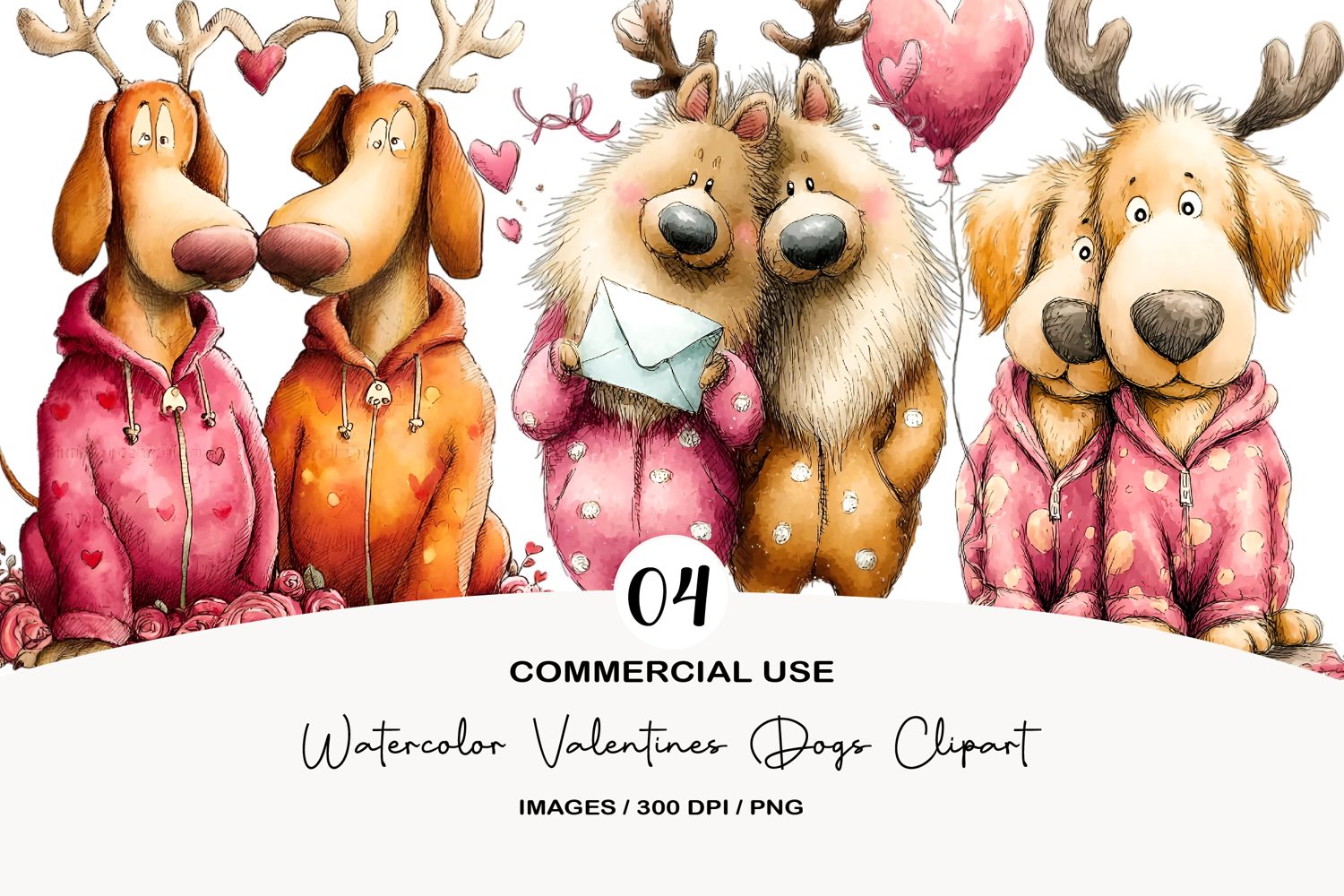 Watercolor Valentines Dogs Clipart product image 1