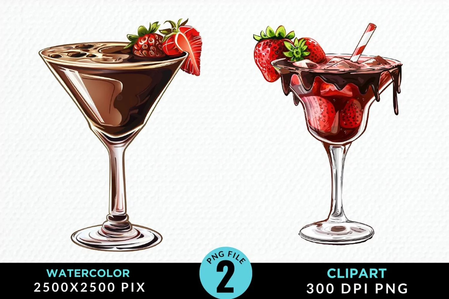 Watercolor Valentines Drinks Collection Clipart product image 1