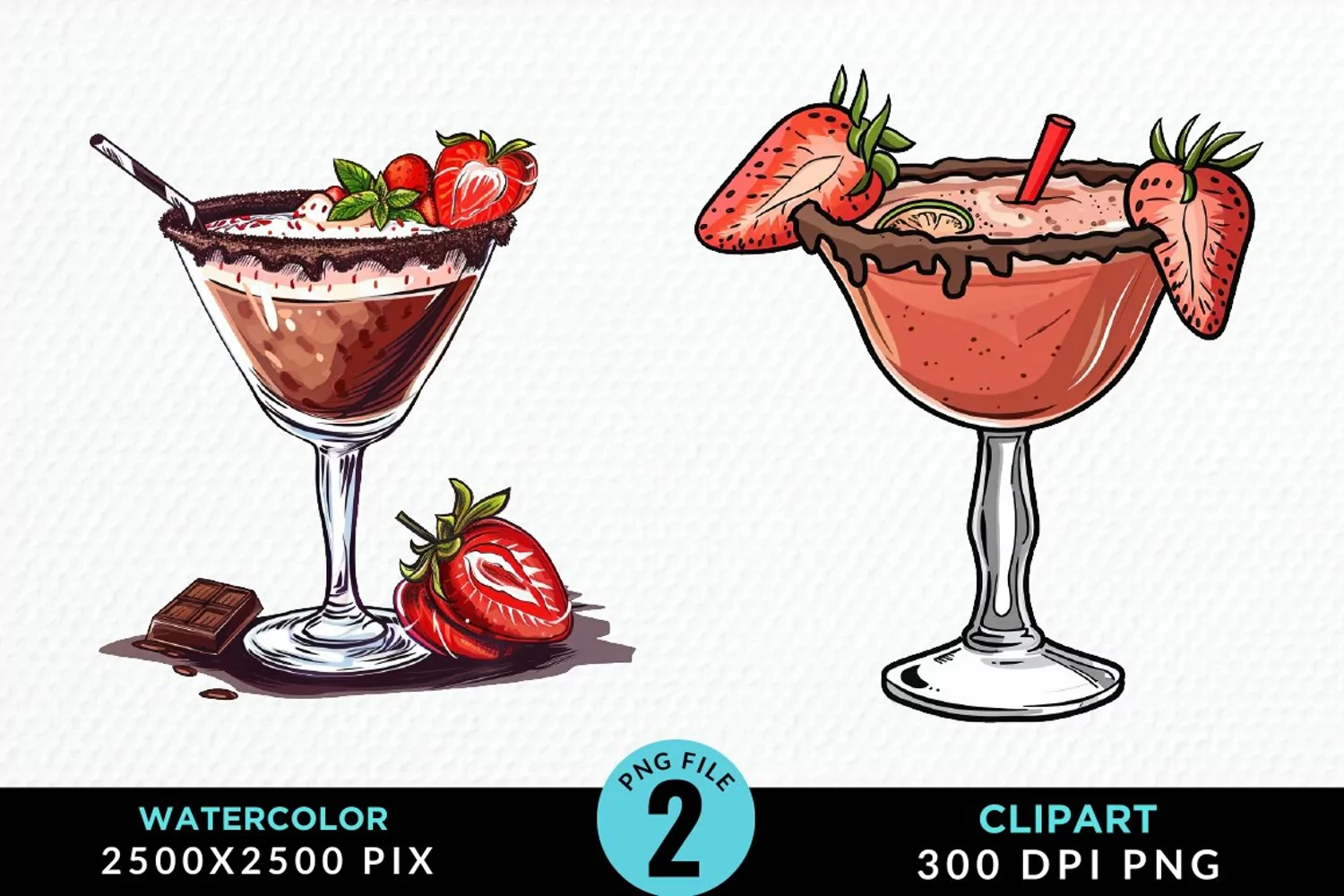 Watercolor Valentines Drinks Collection Clipart product image 1