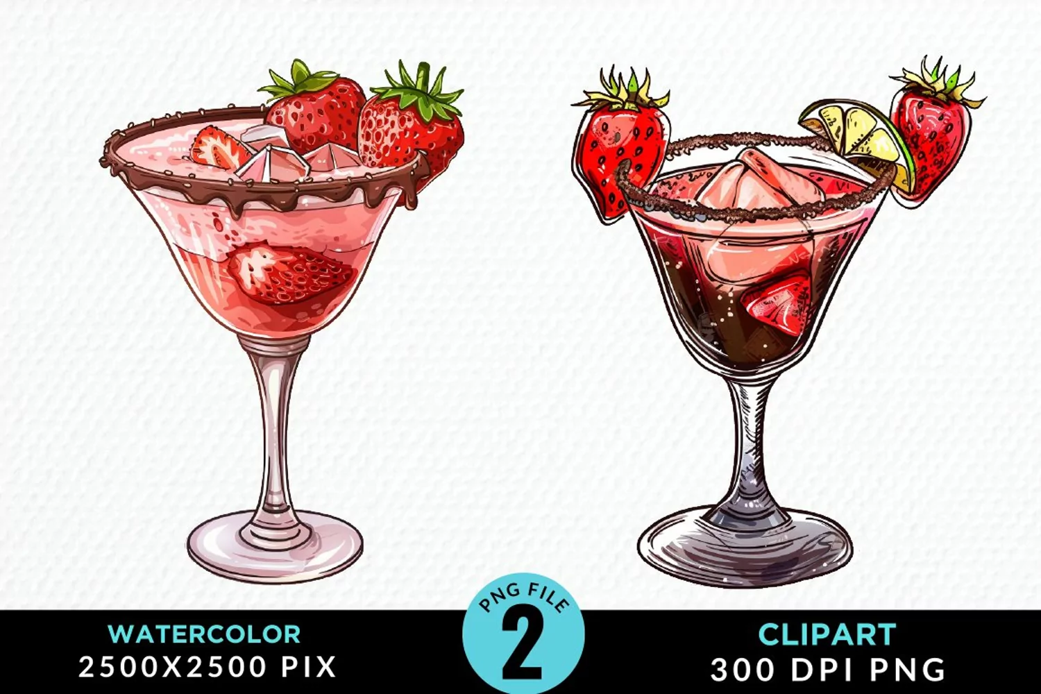 Watercolor Valentines Drinks Collection Clipart product image 1