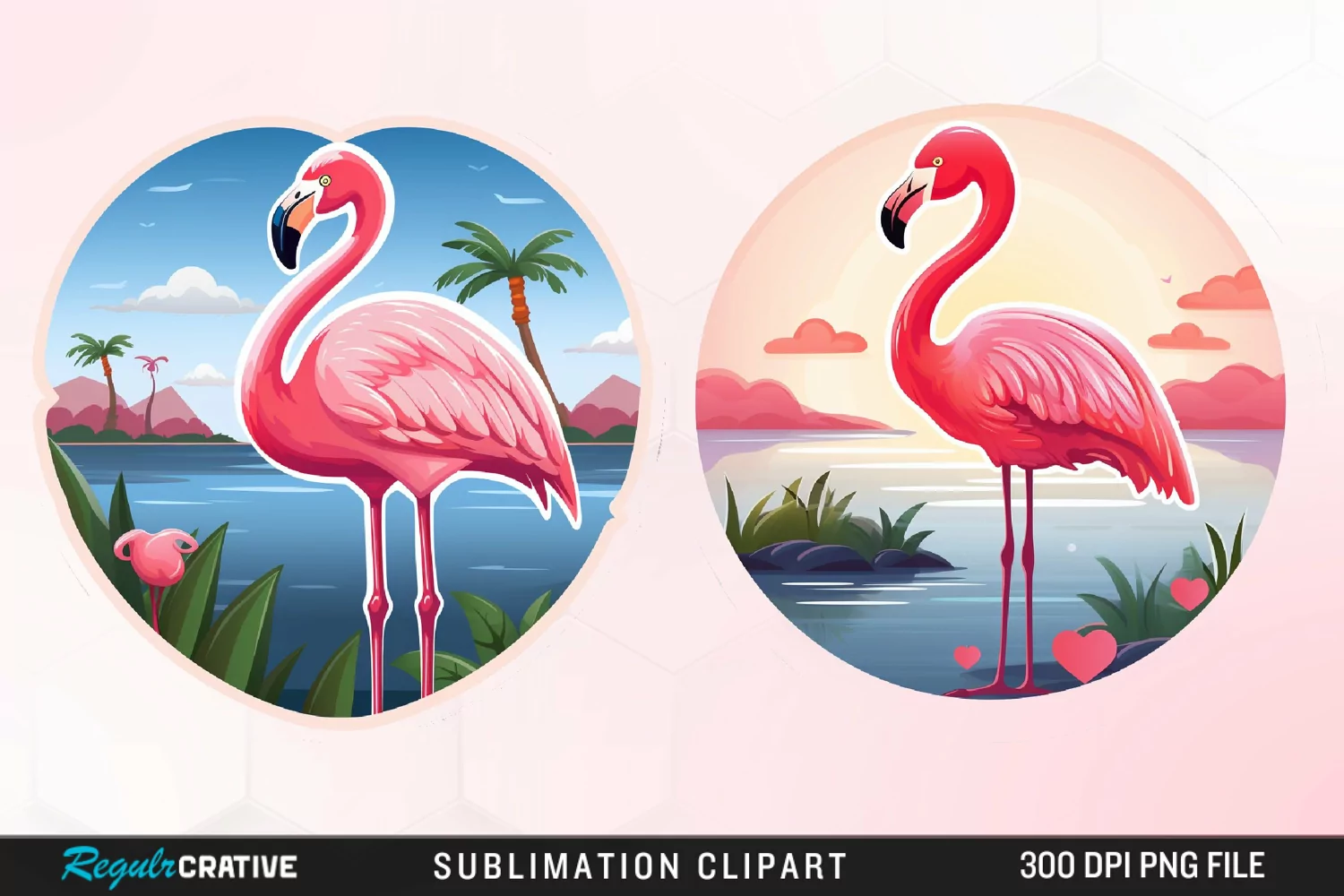 Watercolor Valentines Flamingo Fun Clipart product image 1
