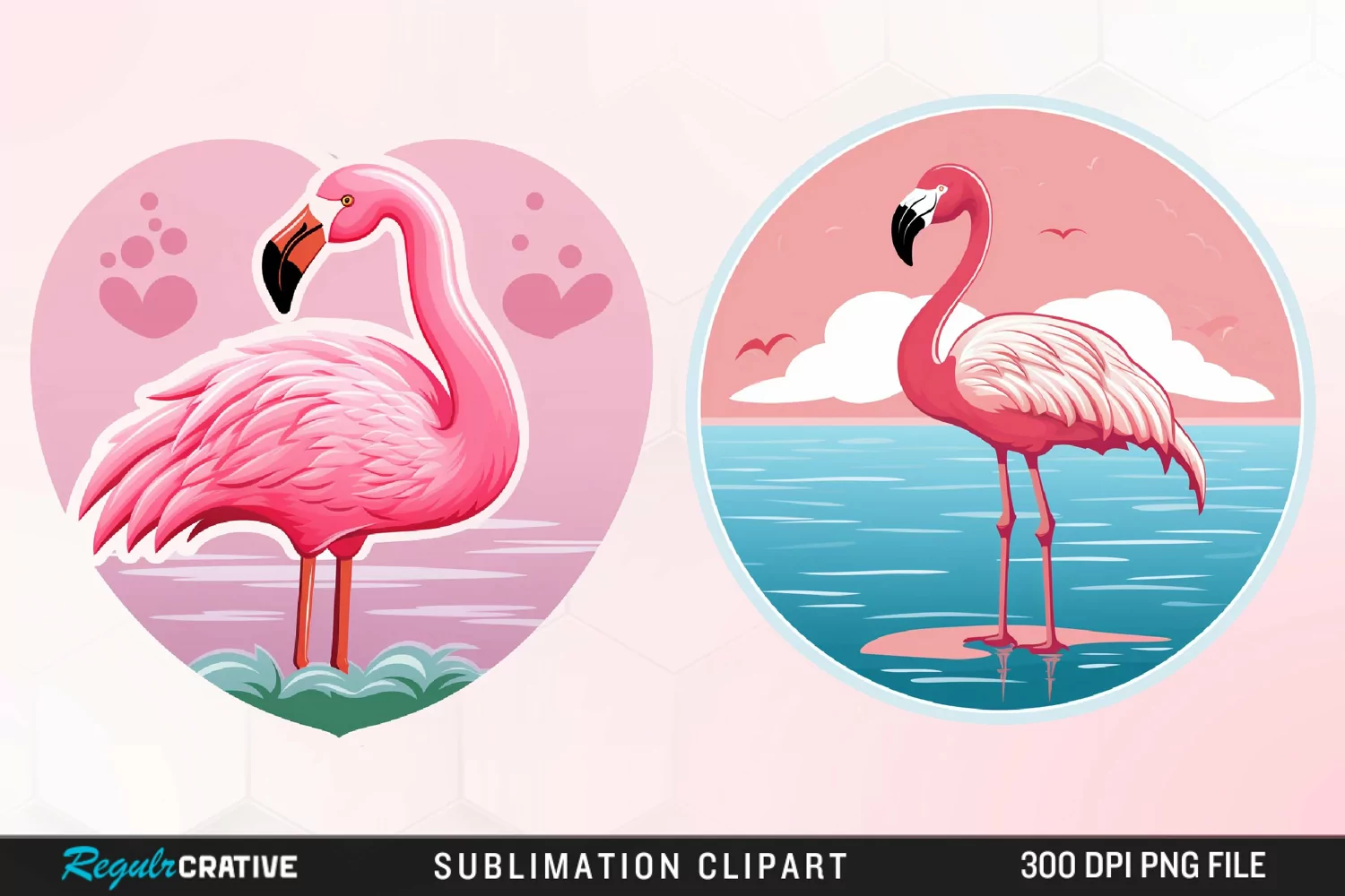 Watercolor Valentines Flamingo Illustration Clipart product image 1