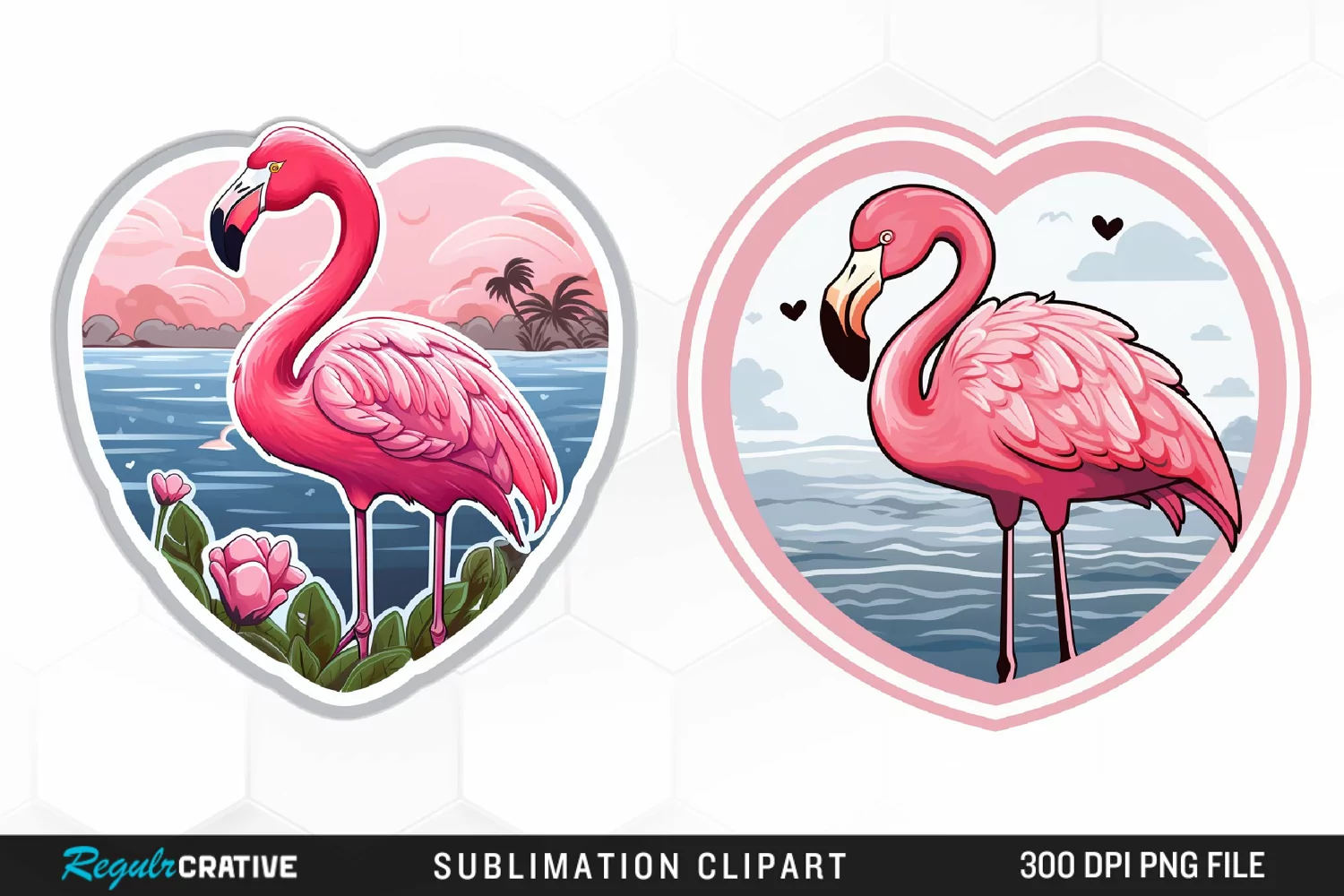 Watercolor Valentines Flamingo Clipart product image 1