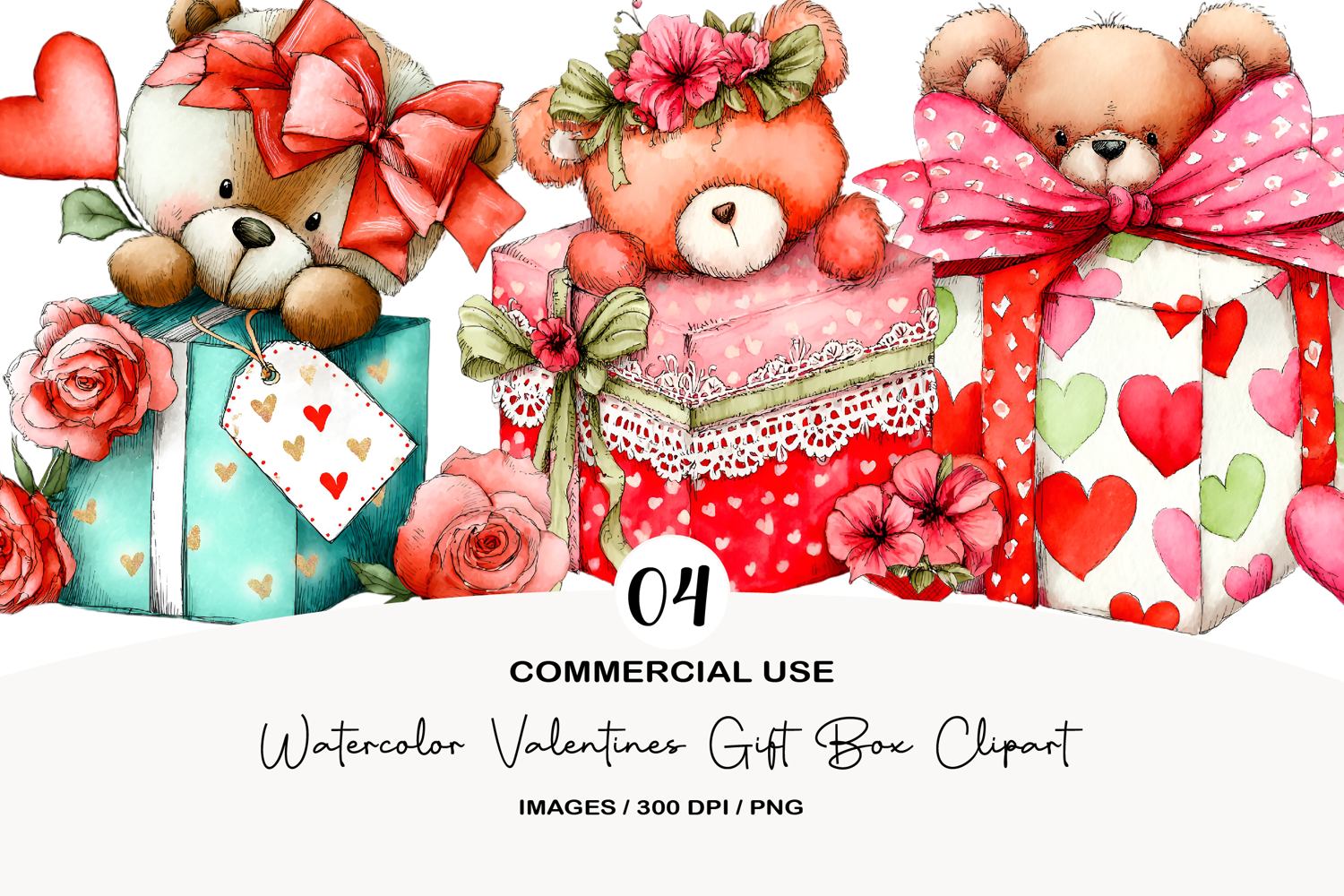 Watercolor Valentines Gift Box Clipart product image 1