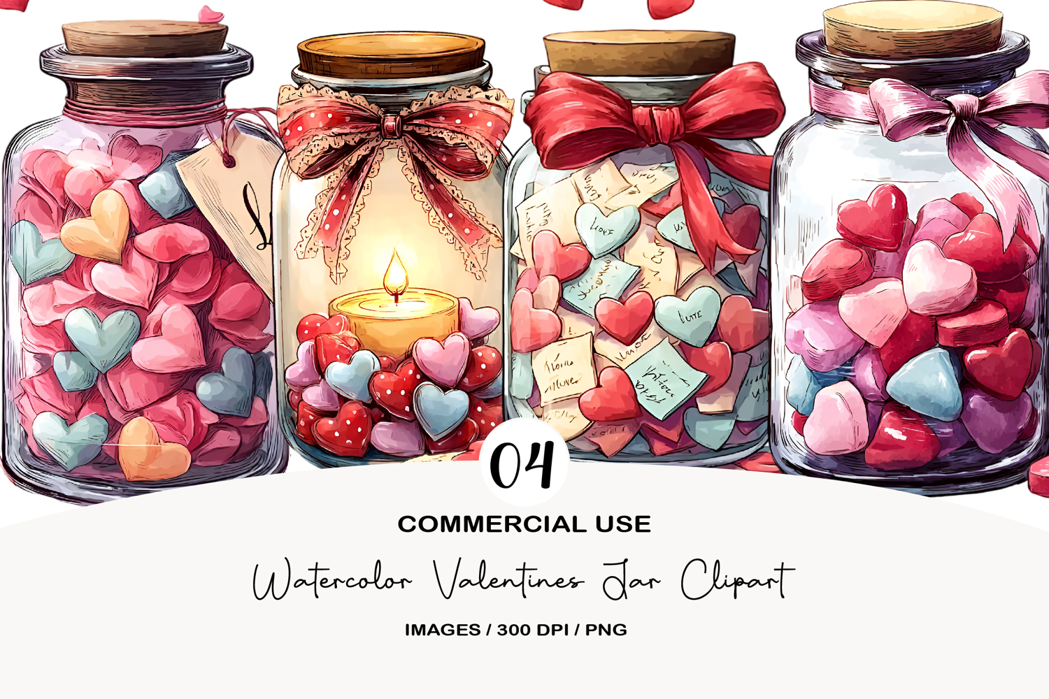 Watercolor Valentines Jar Clipart product image 1