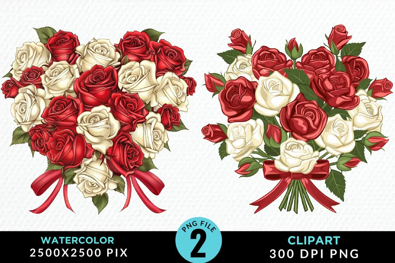 Watercolor Valentines Rose Bouquets Clipart product image 1