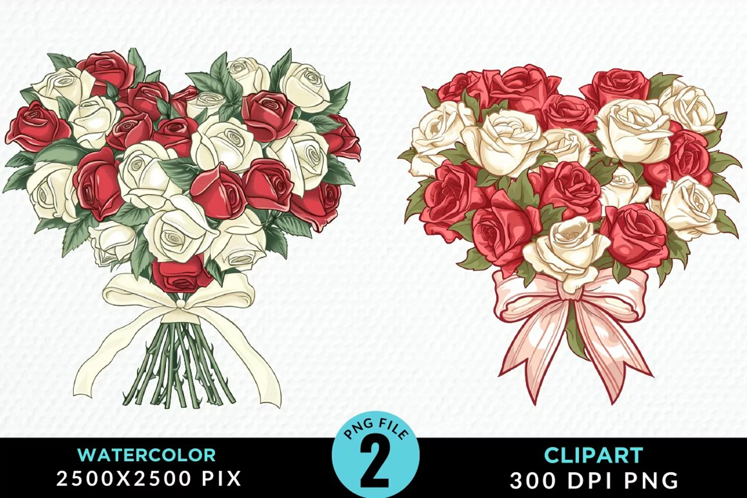 Watercolor Valentines Rose Bouquets Clipart product image 1