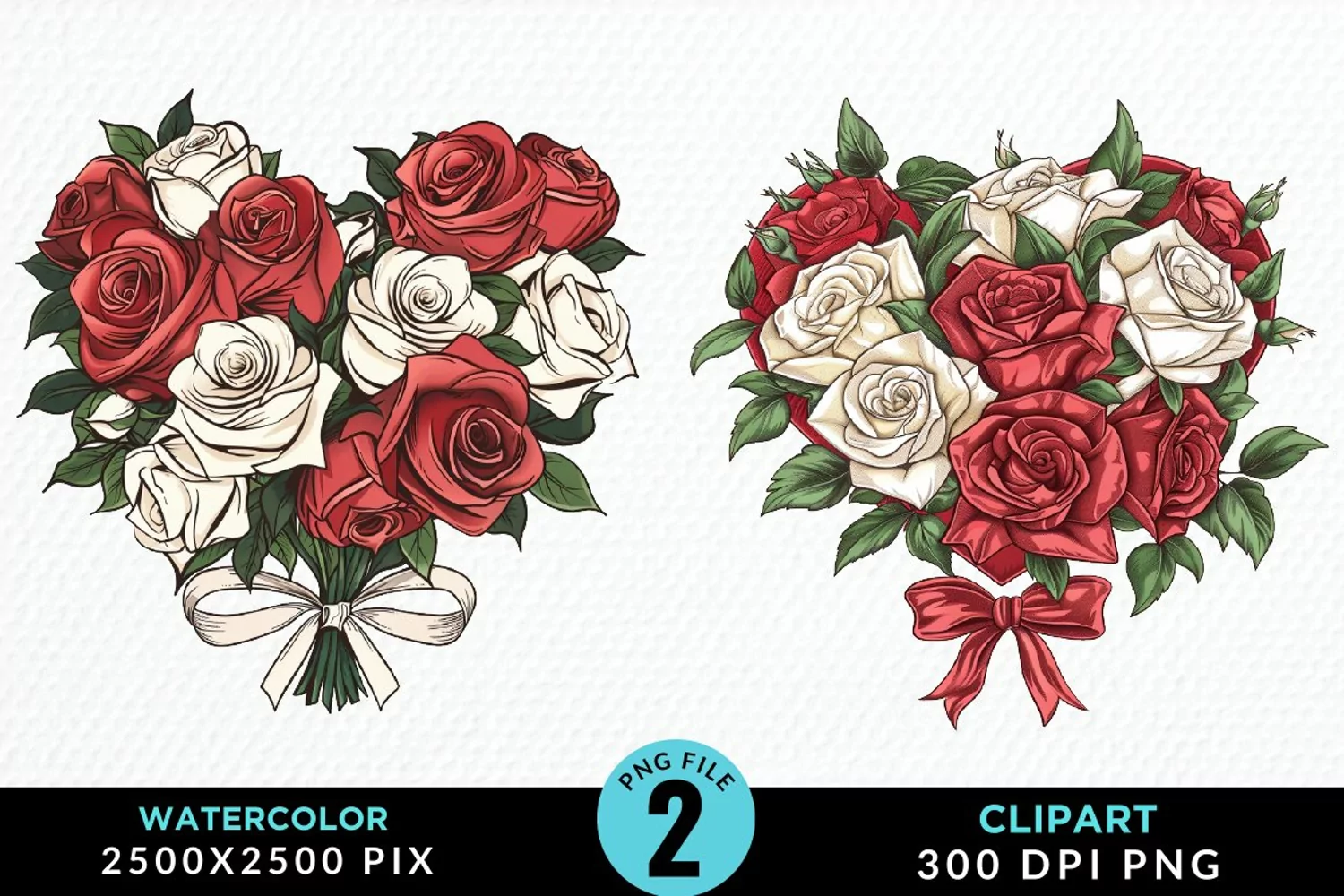 Watercolor Valentines Rose Bouquets Clipart product image 1