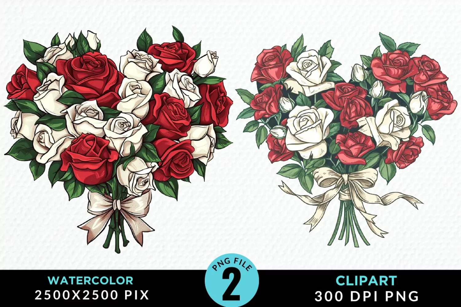 Watercolor Valentines Rose Bouquets Clipart product image 1