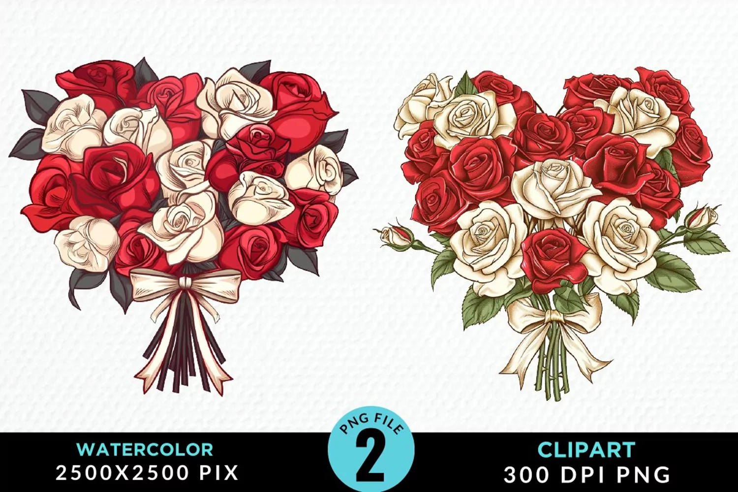 Watercolor Valentines Rose Bouquets Art Clipart product image 1
