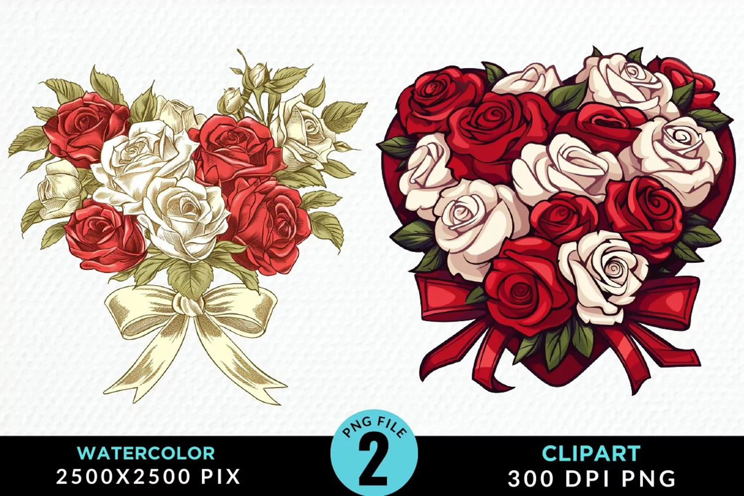 Watercolor Valentines Rose Bouquets Clipart product image 1