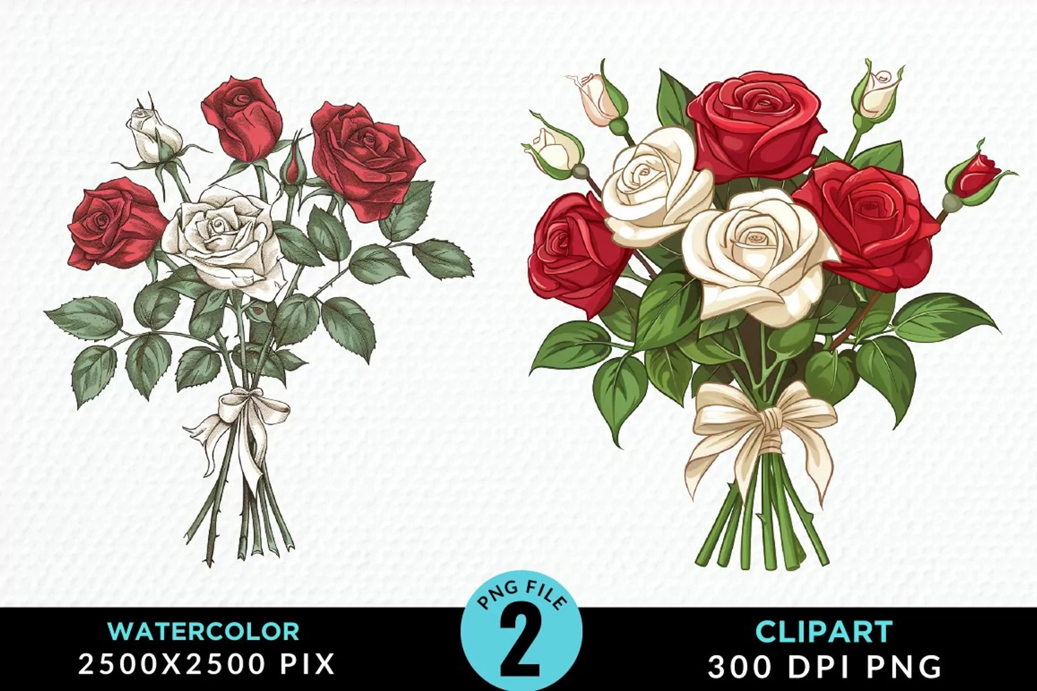 Watercolor Valentines Rose Bouquets Clipart product image 1