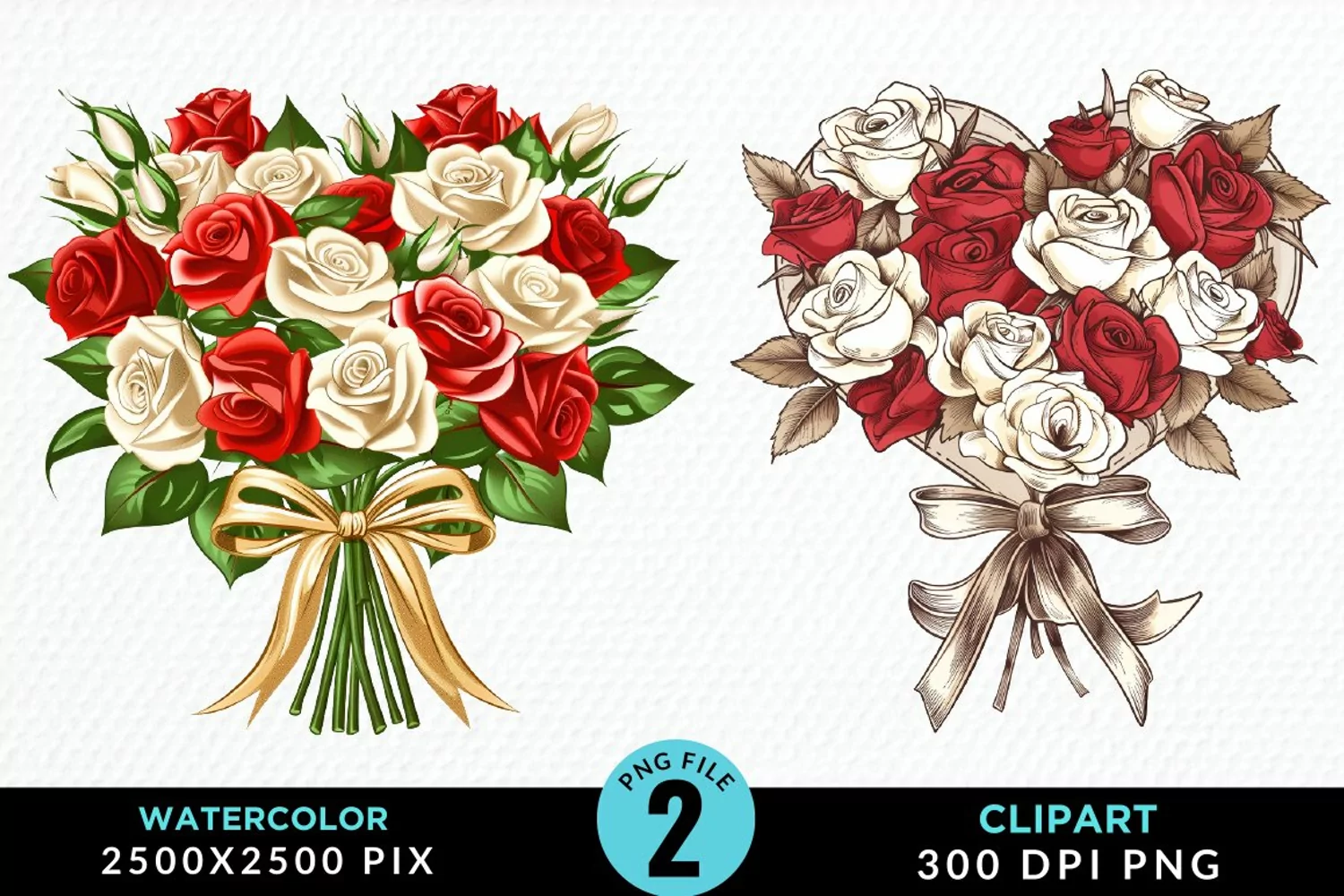 Watercolor Valentines Rose Bouquets Clipart product image 1