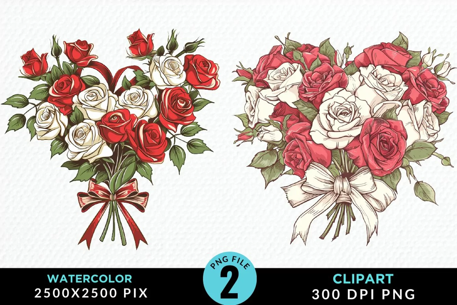 Watercolor Valentines Rose Bouquets Art Clipart product image 1