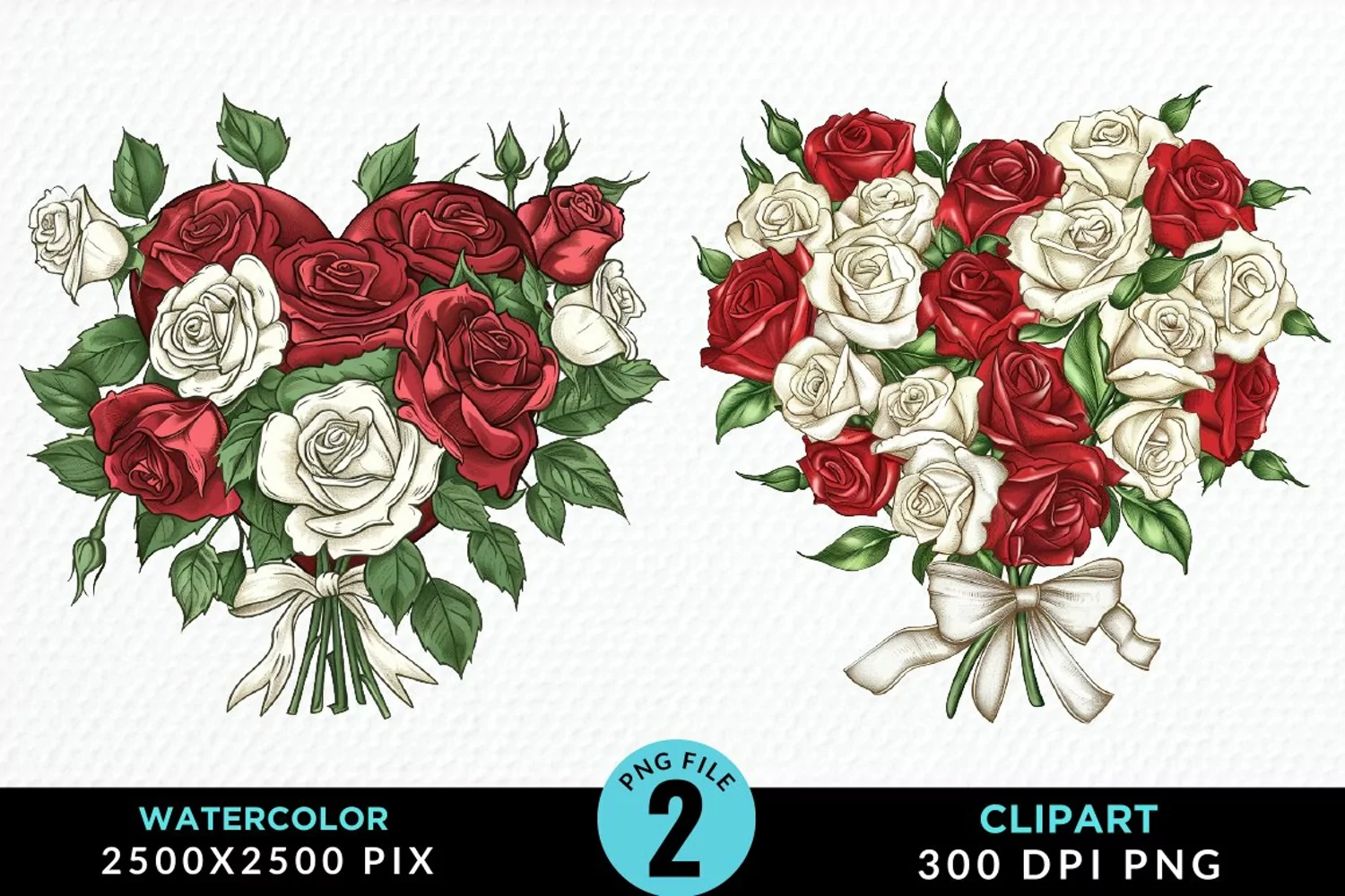 Watercolor Valentines Rose Bouquets Clipart product image 1
