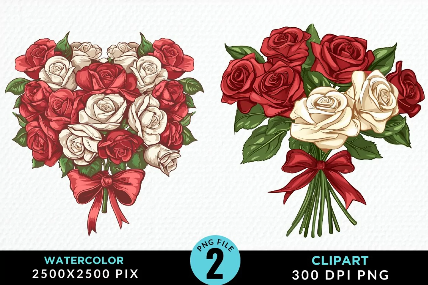 Watercolor Valentines Rose Bouquets Clipart product image 1