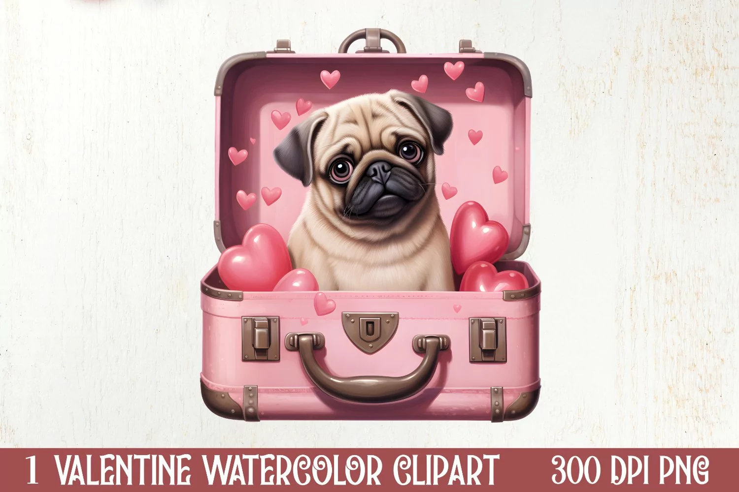 Cute Pug Puppy Valentine Clipart, Valentines Clipart product image 1
