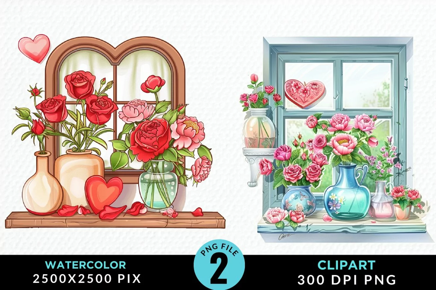 Watercolor Valentines Window Clipart product image 1