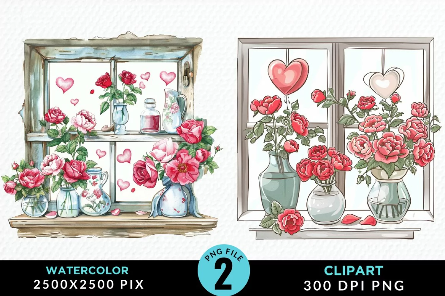 Watercolor Valentines Window Clipart product image 1