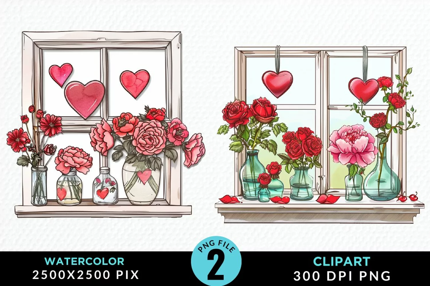 Watercolor Valentines Window Clipart product image 1