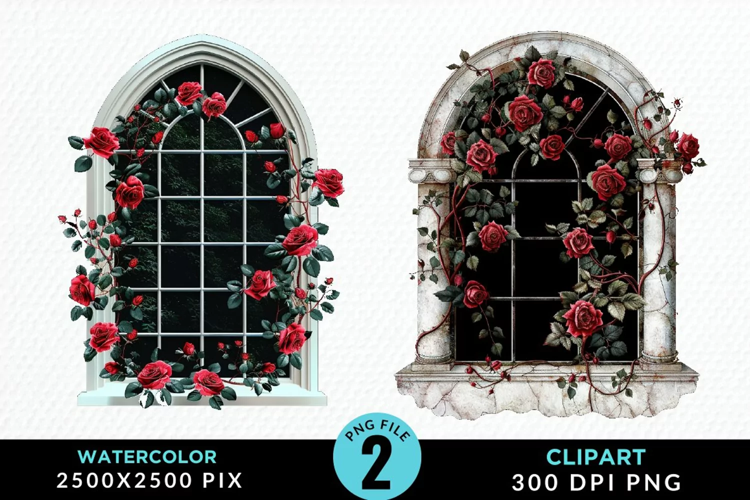 Watercolor Valentines Window Clipart product image 1