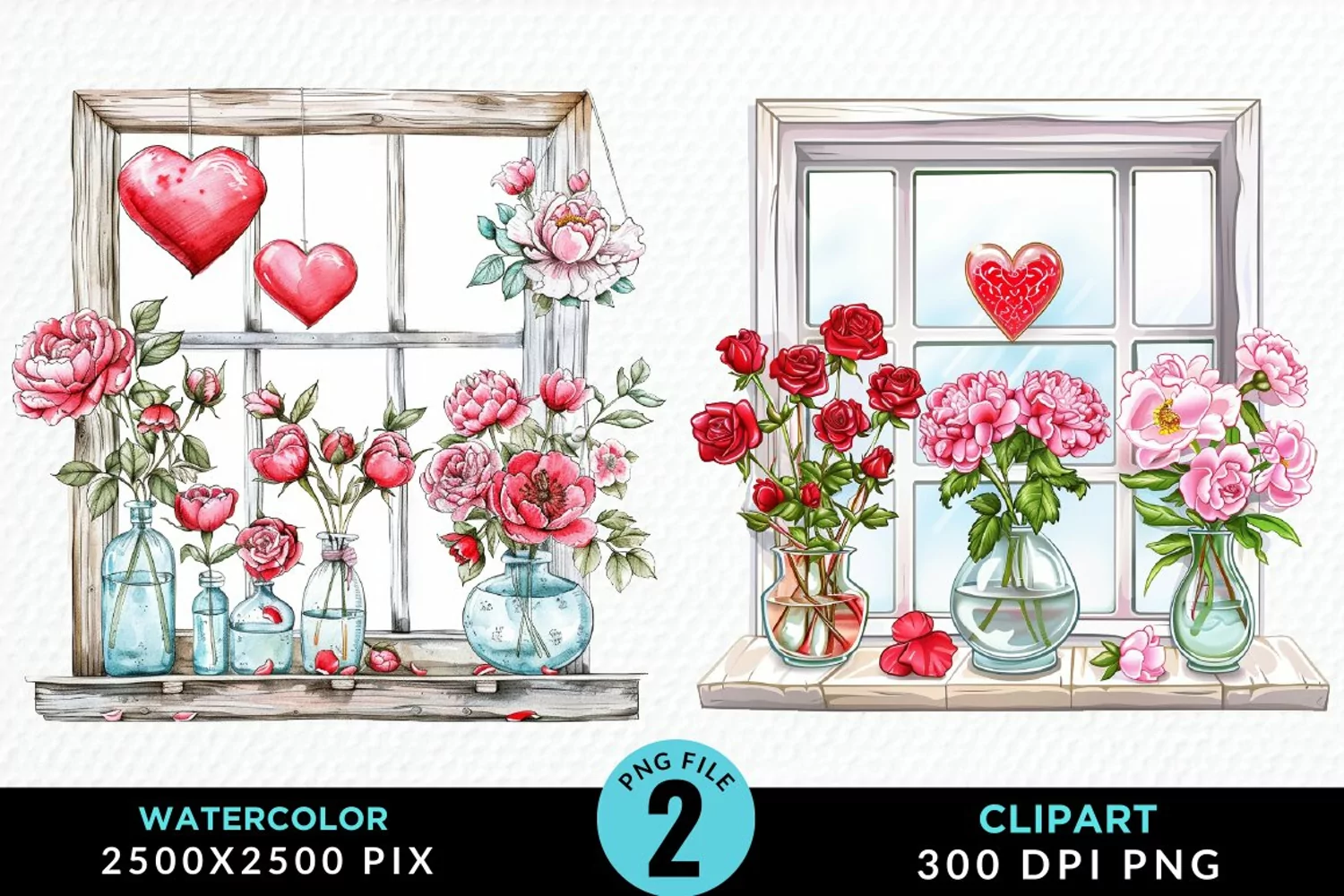 Watercolor Valentines Window Clipart product image 1