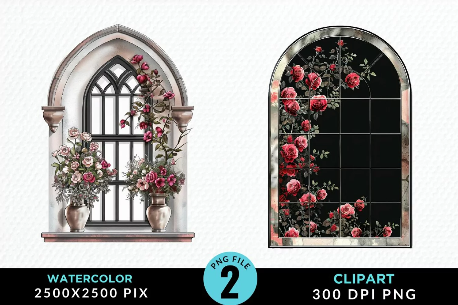 Watercolor Valentines Window Clipart product image 1