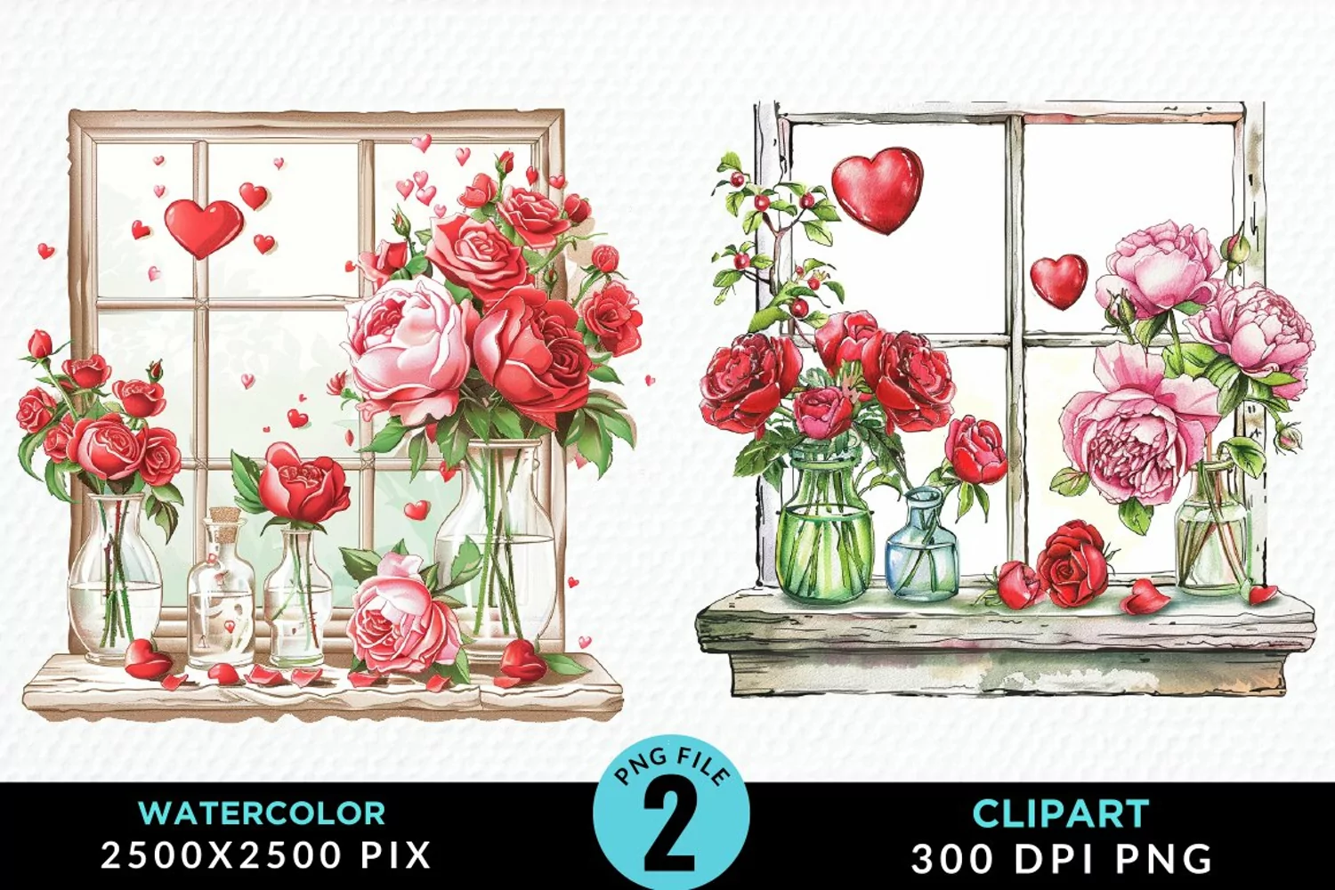 Watercolor Valentines Window Clipart product image 1