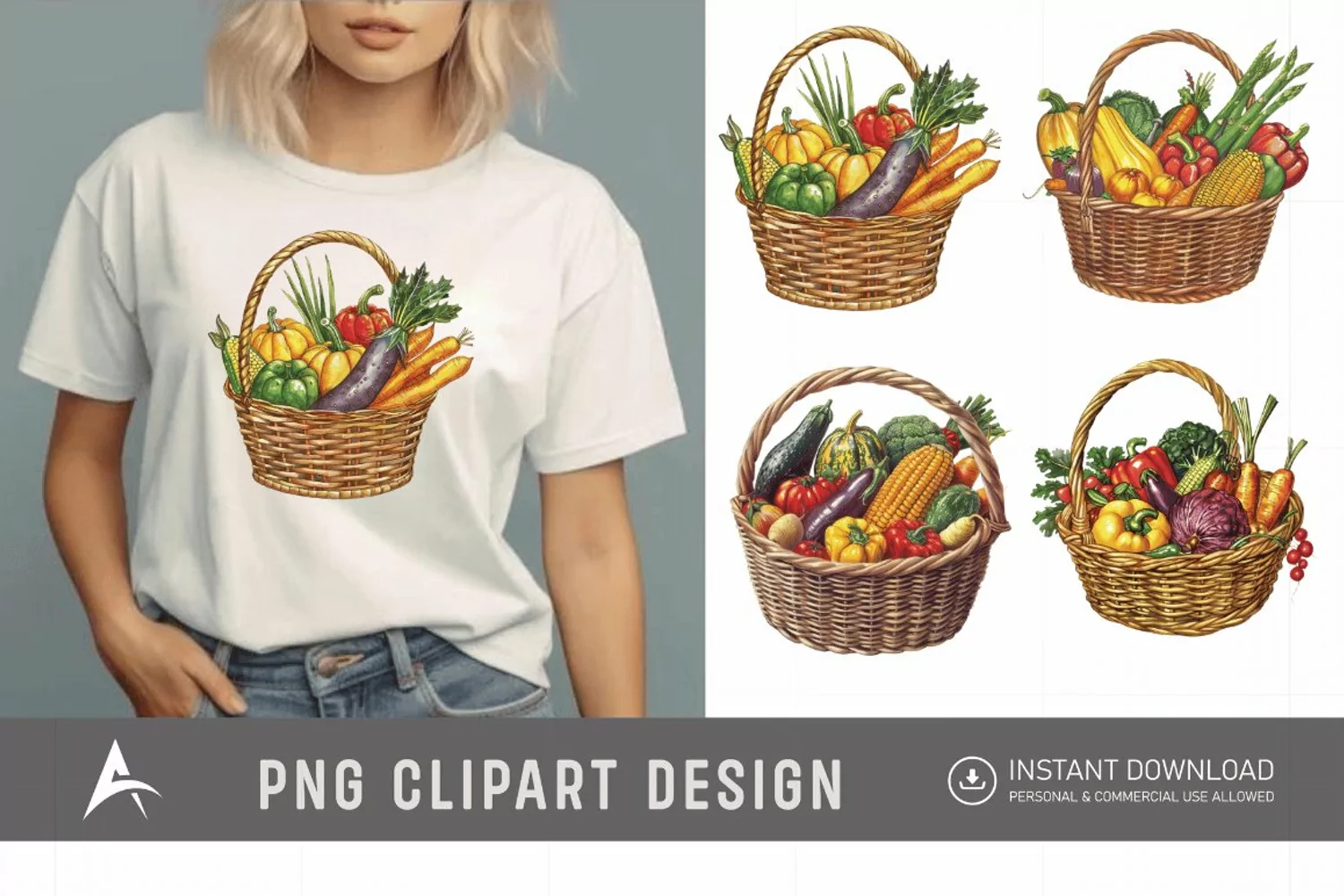 Watercolor Vegetable Baskets Clipart product image 1