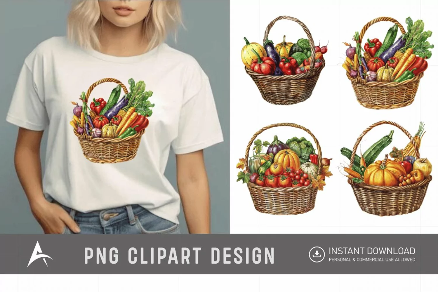 Watercolor Vegetable Baskets Clipart product image 1
