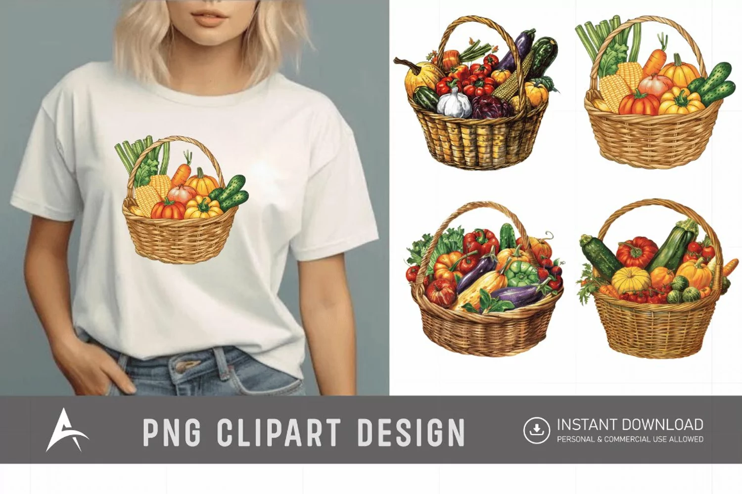 Watercolor Vegetable Baskets Clipart product image 1