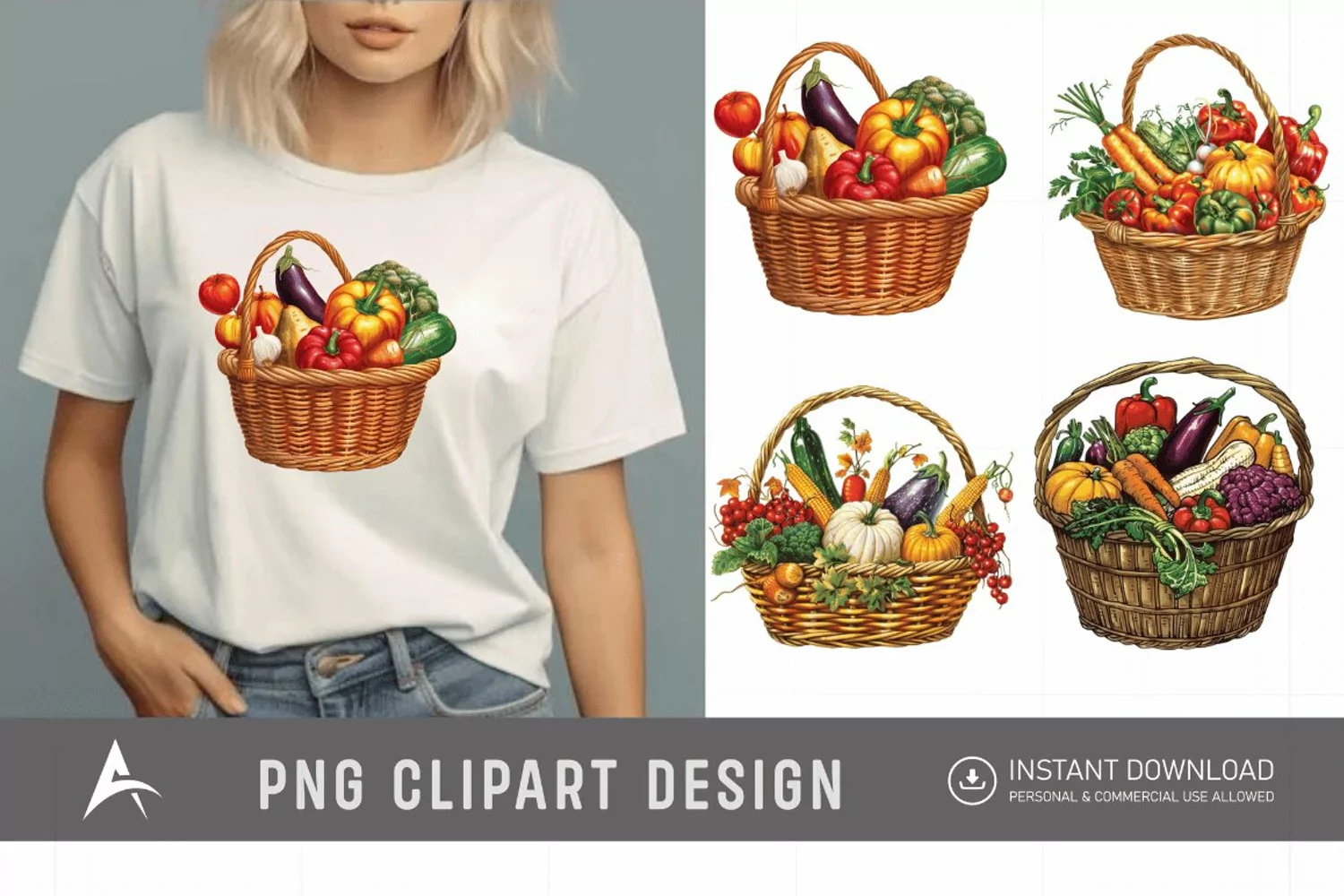 Watercolor Vegetable Baskets Clipart product image 1