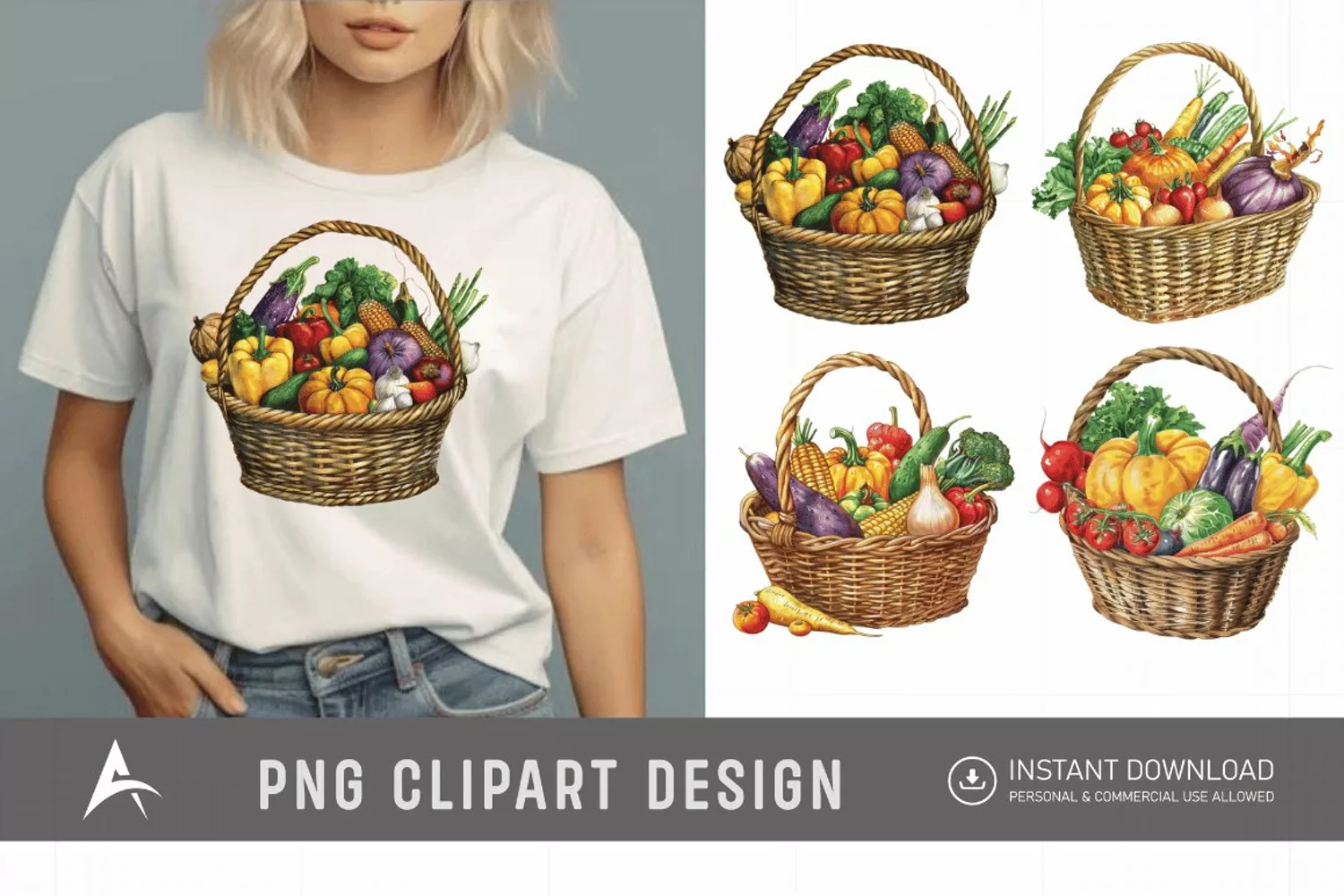 Watercolor Vegetable Baskets Clipart product image 1
