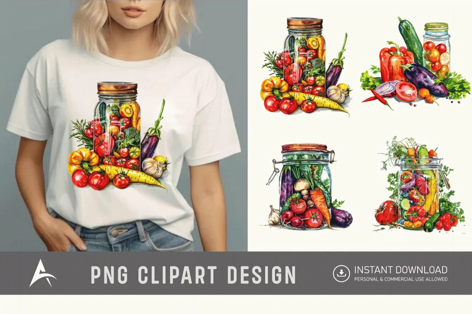 Watercolor Vegetables Jarful Joy Clipart product image 1