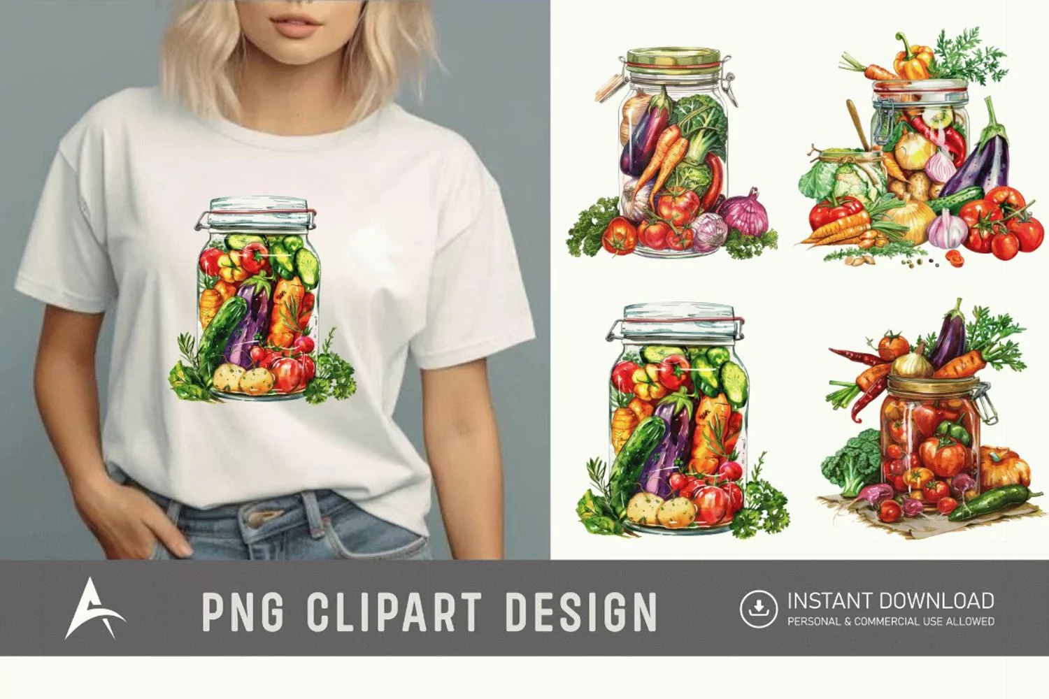 Watercolor Vegetables Jarful Joy Clipart product image 1