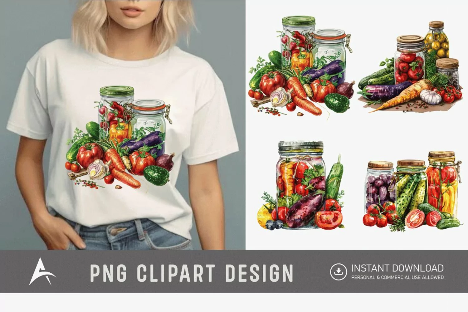 Watercolor Vegetables Jarful Joy Clipart product image 1