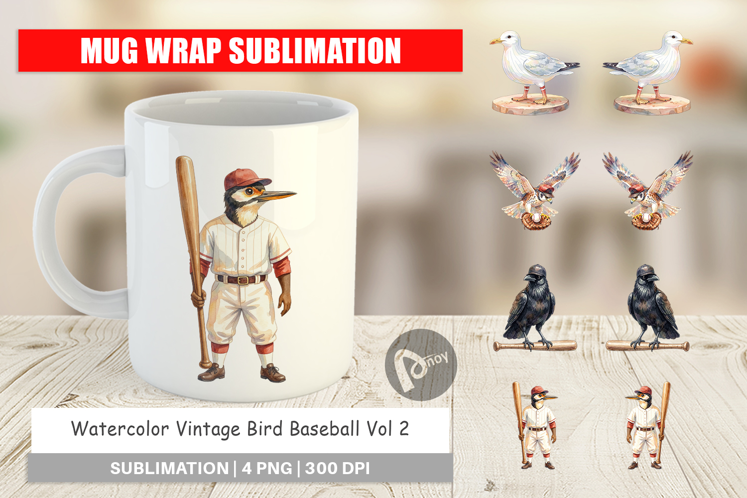 Vintage Bird Baseball Mug Wrap product image 1