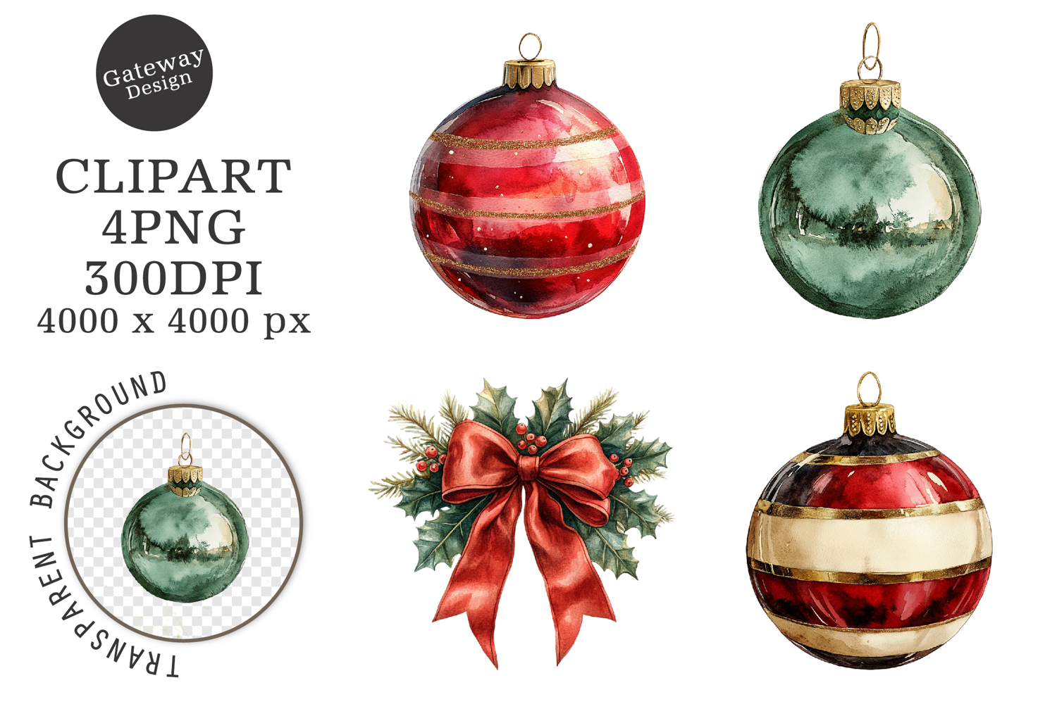 Watercolor Vintage Christmas Clipart product image 1