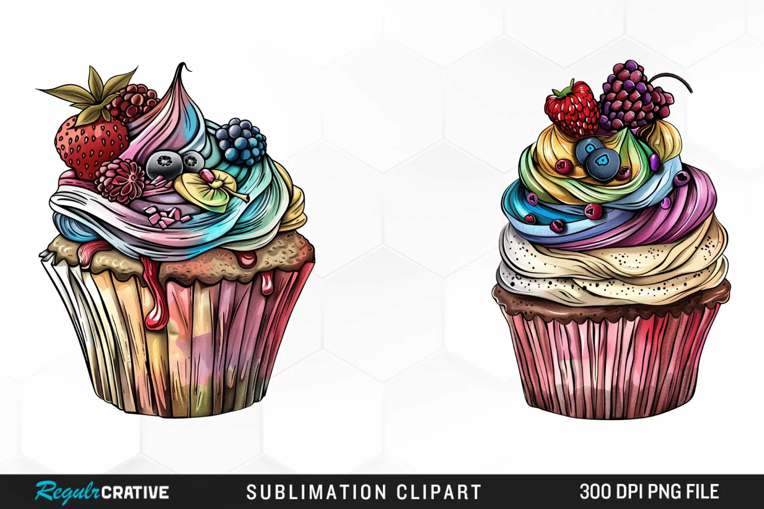 Watercolor Vintage Cupcake Illustration PNG Clipart product image 1