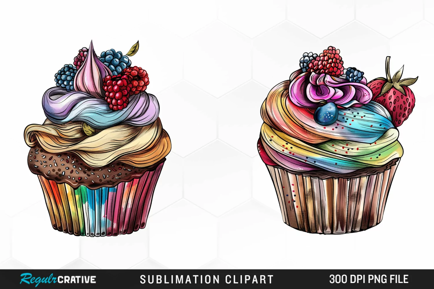 Watercolor Vintage Cupcake Illustration PNG Clipart product image 1