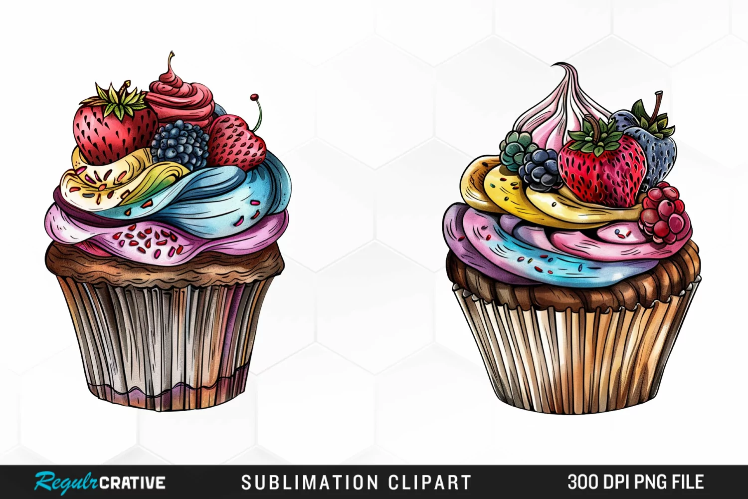 Watercolor Vintage Cupcake Graphics Clipart product image 1