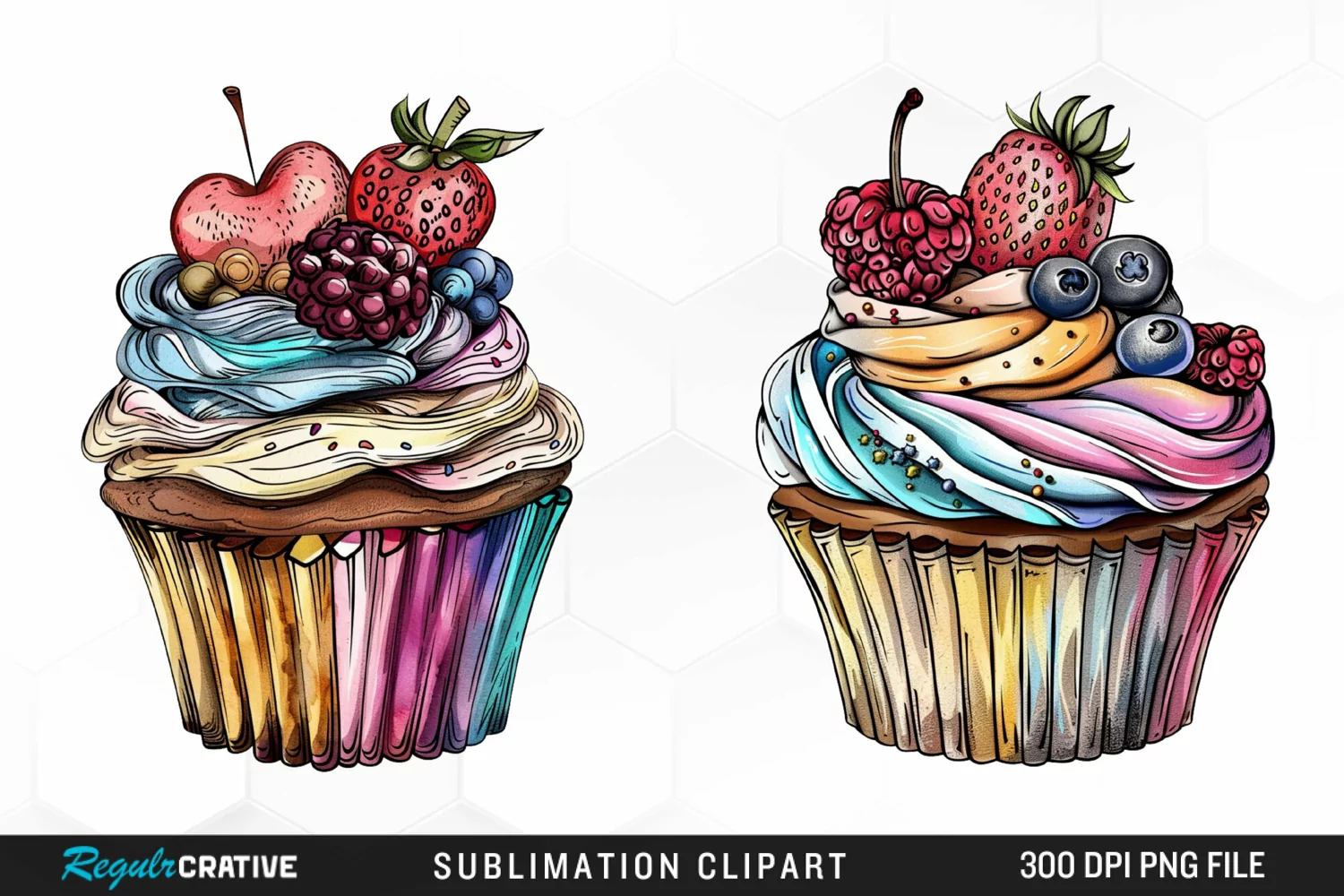 Watercolor Vintage Cupcake Illustration PNG Clipart product image 1