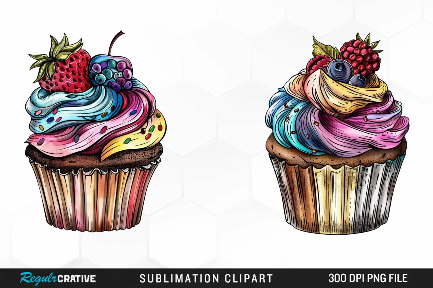 Watercolor Vintage Cupcake Graphics Clipart product image 1