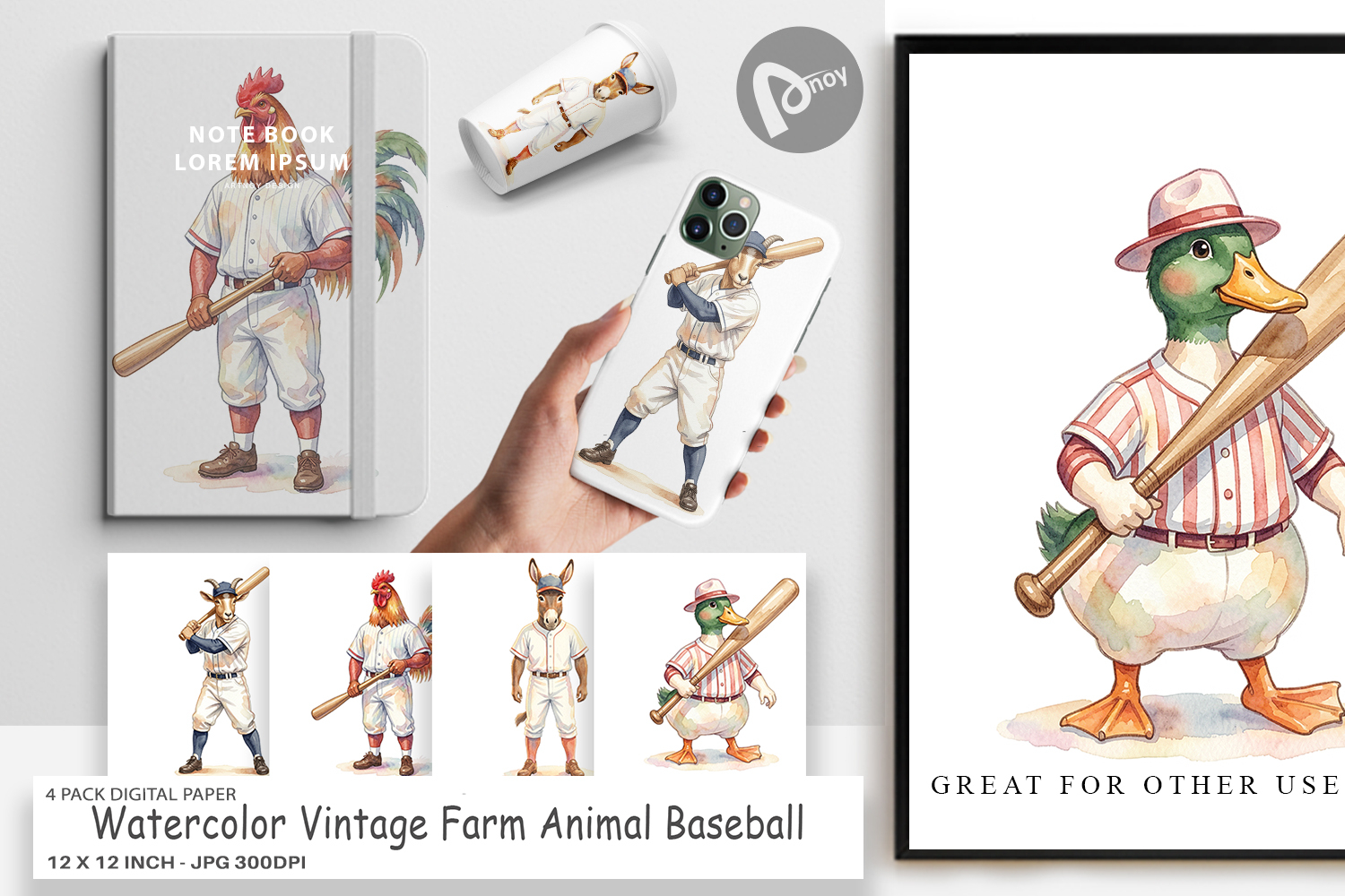 Farm Animal Baseball Digital Paper product image 1